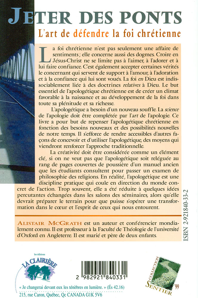 JETER DES PONTS - L'ART DE DEFENDRE LA FOI CHRETIENNE