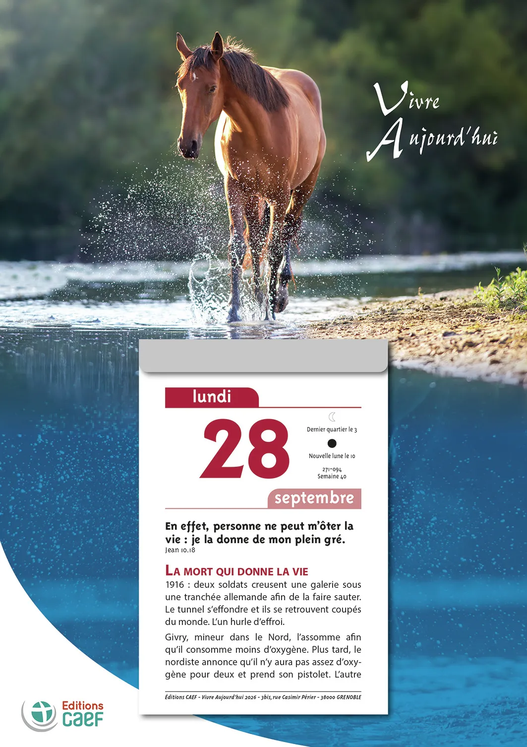 CALENDRIER CAEF VIVRE AUJOURD'HUI - BLOC GRANDE PLAQUE - MURAL