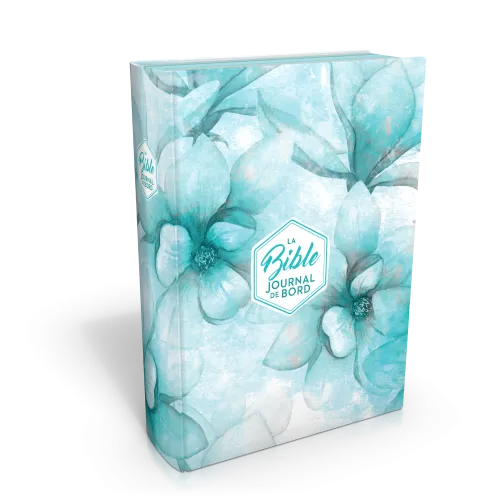 BIBLE SEGOND 21 JOURNAL DE BORD RIGIDE TOILE IMPRIMEE MOTIFS BLEU FLEURS JASPAGE TRANCHES