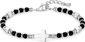 BRACELET DE PERLES CROIX NOIR