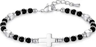 BRACELET DE PERLES CROIX NOIR