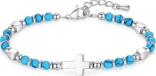 BRACELET DE PERLES CROIX TURQUOISE