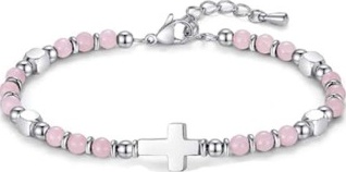 BRACELET DE PERLES CROIX ROSE
