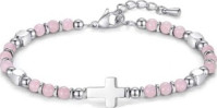 BRACELET DE PERLES CROIX ROSE
