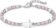 BRACELET DE PERLES CROIX ROSE