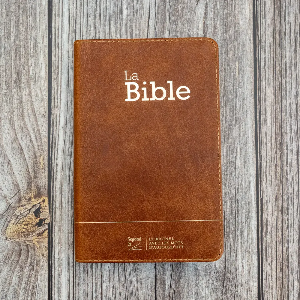 BIBLE SEGOND 21 COMPACTE "PREMIUM STYLE" SEMI-RIGIDE CUIR BRUN AVEC TRANCHES DOREES
