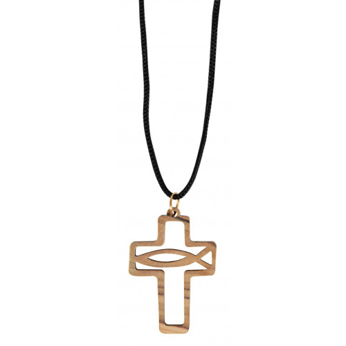 COLLIER CROIX EN BOIS D'OLIVIER