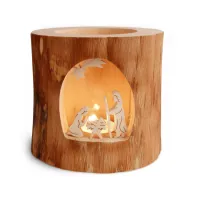 PHOTOPHORE EN BOIS SANS ECORCE - MOTIF EN ERABLE: CRECHE