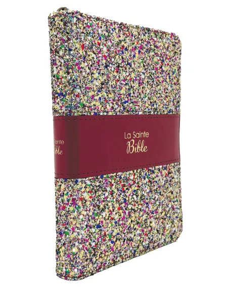 BIBLE SEGOND 1910 PAILLETEE MULTICOLORE TRANCHE OR FERMETURE A GLISSIERE