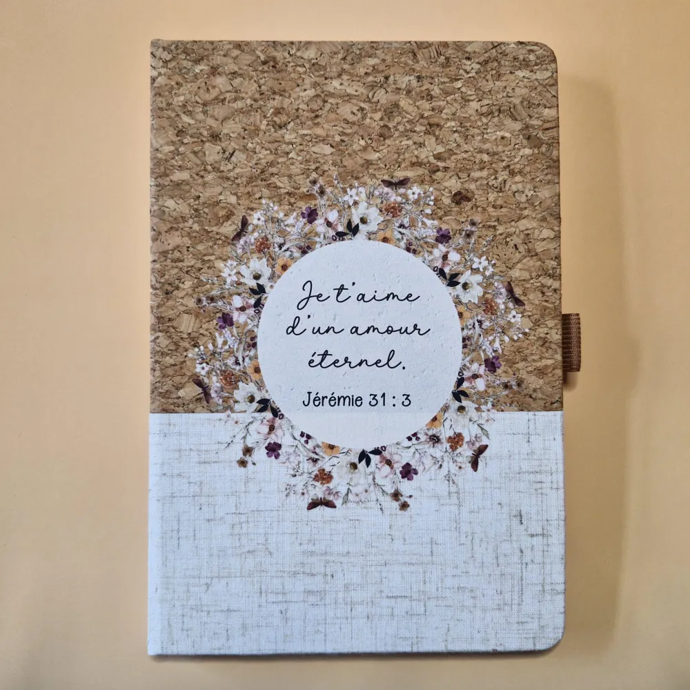 CARNET A5 LIEGE ET TOILE BLANC ECRU JEREMIE 31:3