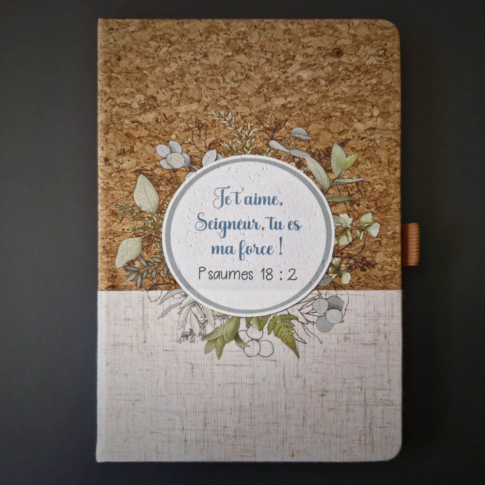 CARNET A5 LIEGE ET TOILE BLANC ECRU PSAUMES 18:2