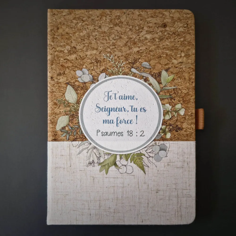 CARNET A5 LIEGE ET TOILE BLANC ECRU PSAUMES 18:2