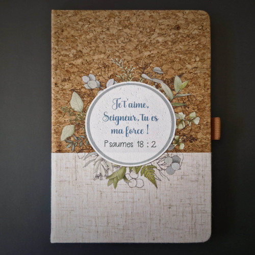 CARNET A5 LIEGE ET TOILE BLANC ECRU PSAUMES 18:2