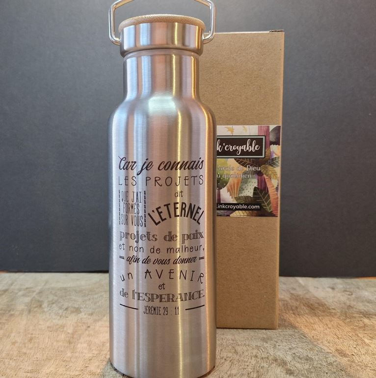 BOUTEILLE ISOTHERME INOX COUVERCLE BAMBOU 3 JEREMIE 29:11