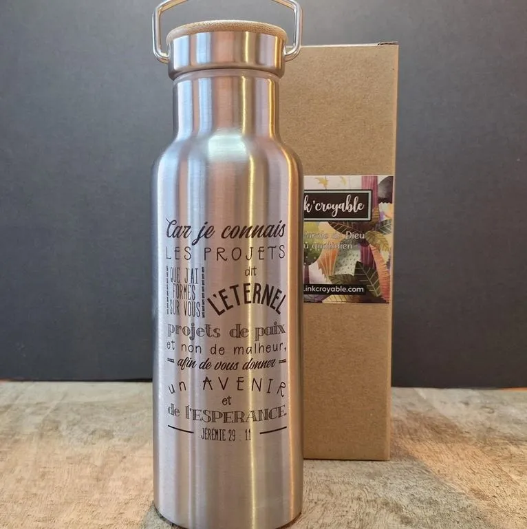 BOUTEILLE ISOTHERME INOX COUVERCLE BAMBOU 3 JEREMIE 29:11