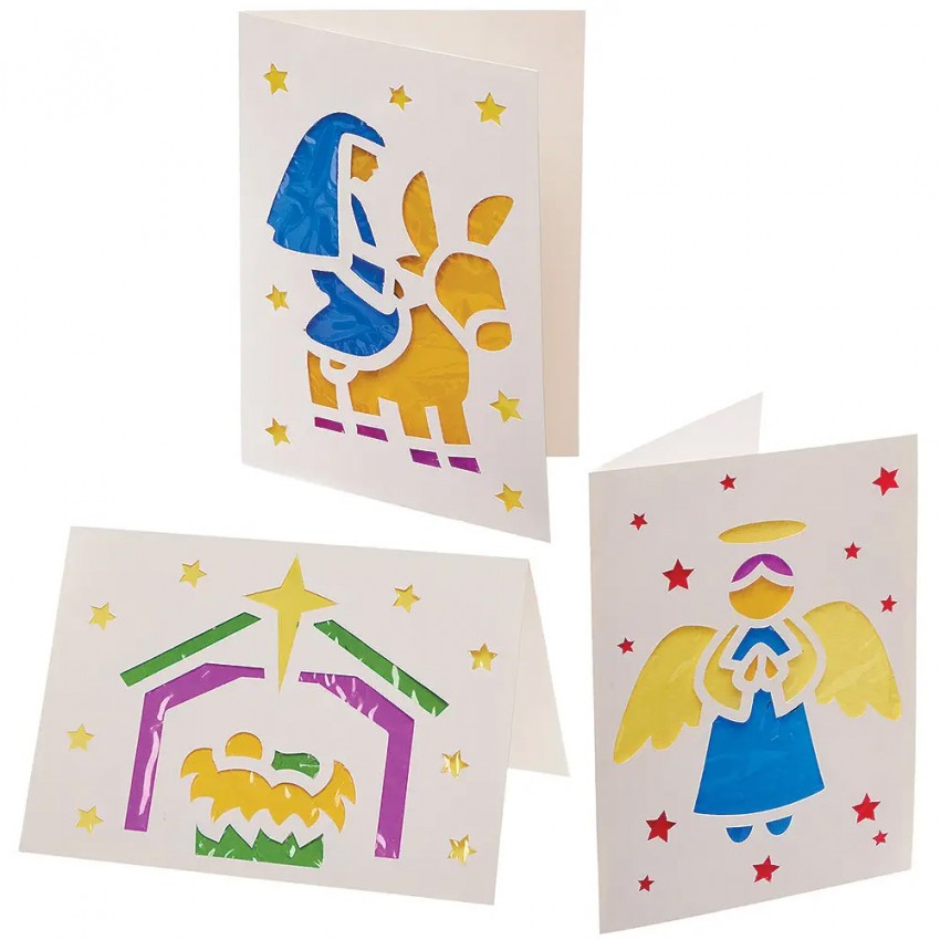 KIT DE 6 CARTES DE LA NATIVITE EFFET VITRAIL