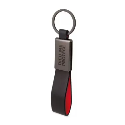 PORTE-CLES METAL ET SIMILICUIR NOIR ET ROUGE