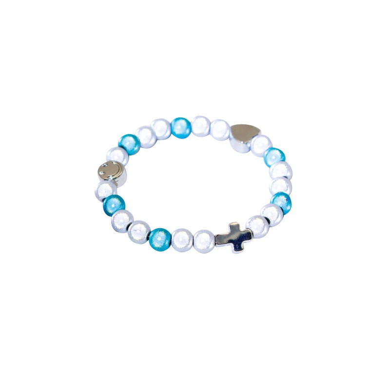 BRACELET DE PERLES IRISEES "ENFANT" TURQUOISE ET BLANC