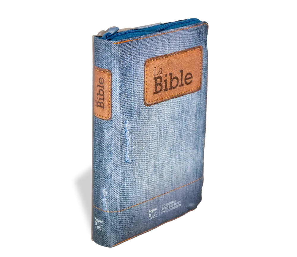 BIBLE SEGOND 21 COMPACTE "PREMIUM STYLE" SOUPLE TOILEE MOTIF JEAN - AVEC FERMETURE ECLAIR