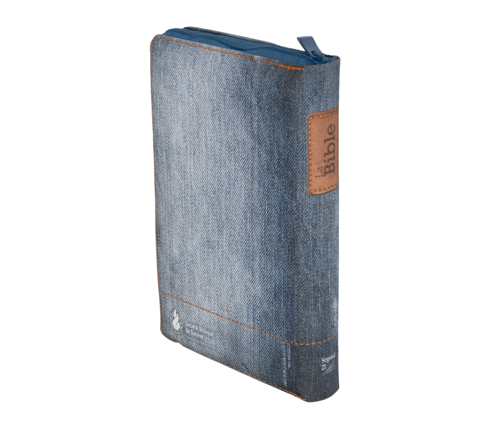 BIBLE SEGOND 21 COMPACTE "PREMIUM STYLE" SOUPLE TOILEE MOTIF JEAN - AVEC FERMETURE ECLAIR