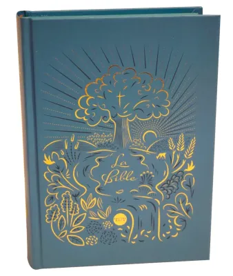 BIBLE NOUVELLE FR. COURANT RIGIDE BLEU FER A DORER TRANCHE COLOREE PROTESTANTE