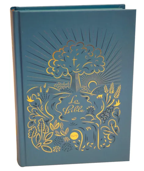 BIBLE NOUVELLE FR. COURANT RIGIDE BLEU FER A DORER TRANCHE COLOREE PROTESTANTE