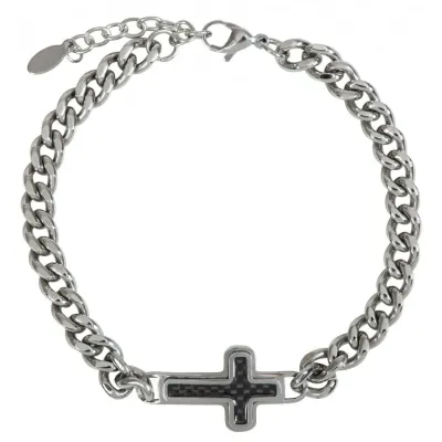 BRACELET A MAILLONS POUR HOMME AVEC CROIX ACIER INOXYDABLE