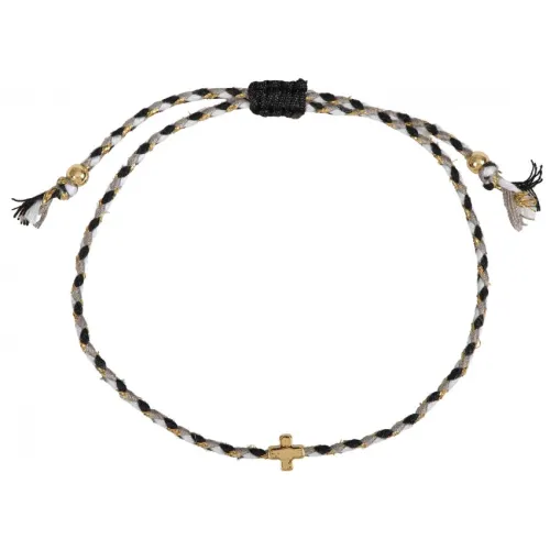 BRACELET TEXTILE TRESSE AVEC CROIX - NOIR