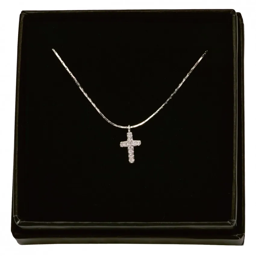 COLLIER CROIX ARGENT ZIRCONIUM