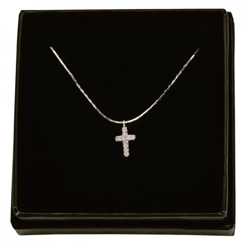 COLLIER CROIX ARGENT ZIRCONIUM