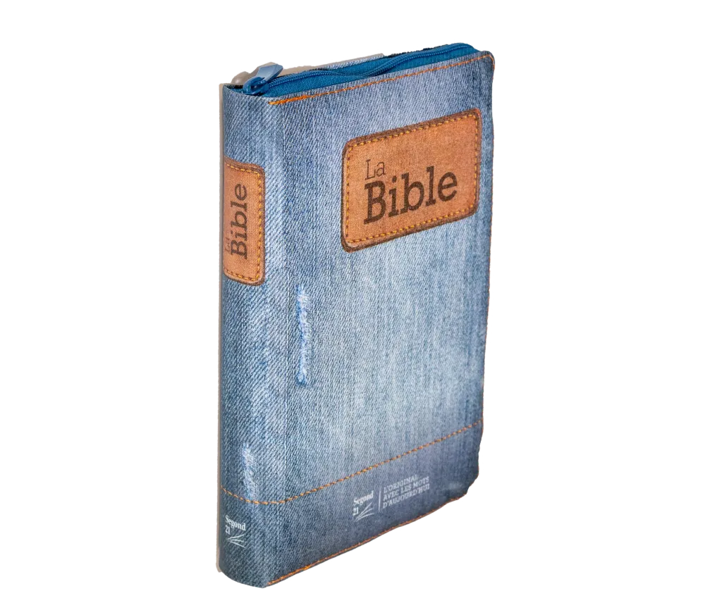 BIBLE SEGOND 21 COMPACTE "PREMIUM STYLE" SOUPLE TOILEE MOTIF JEAN - AVEC FERMETURE ECLAIR