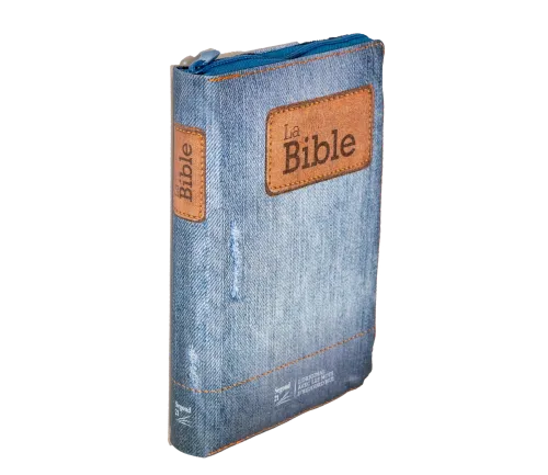 BIBLE SEGOND 21 COMPACTE "PREMIUM STYLE" SOUPLE TOILEE MOTIF JEAN - AVEC FERMETURE ECLAIR