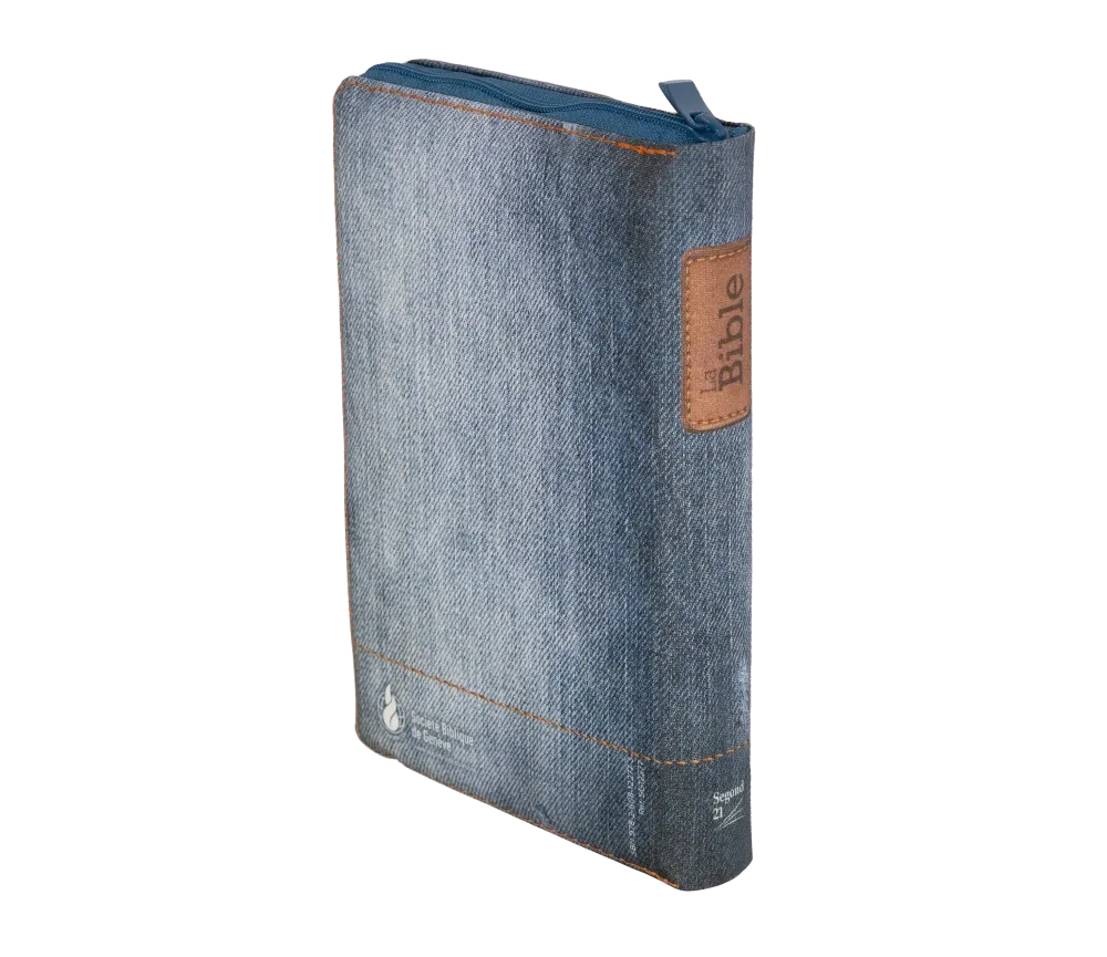 BIBLE SEGOND 21 COMPACTE "PREMIUM STYLE" SOUPLE TOILEE MOTIF JEAN - AVEC FERMETURE ECLAIR