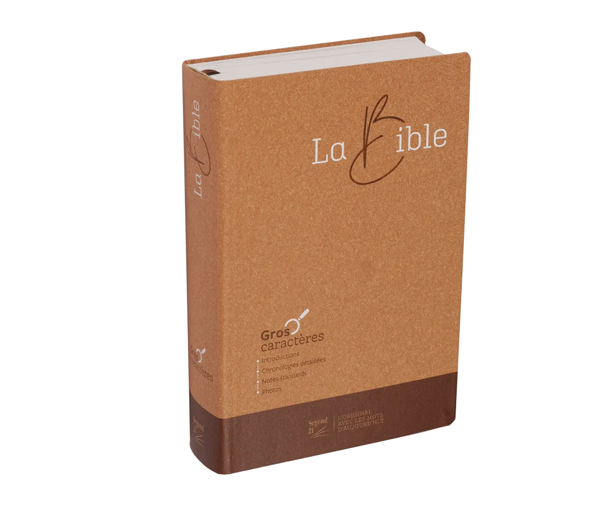 BIBLE SEGOND 21 GROS CARACTERES SEMI-RIGIDE PAPIER BRUN CHINÉ EN FIBRES NATURELLES