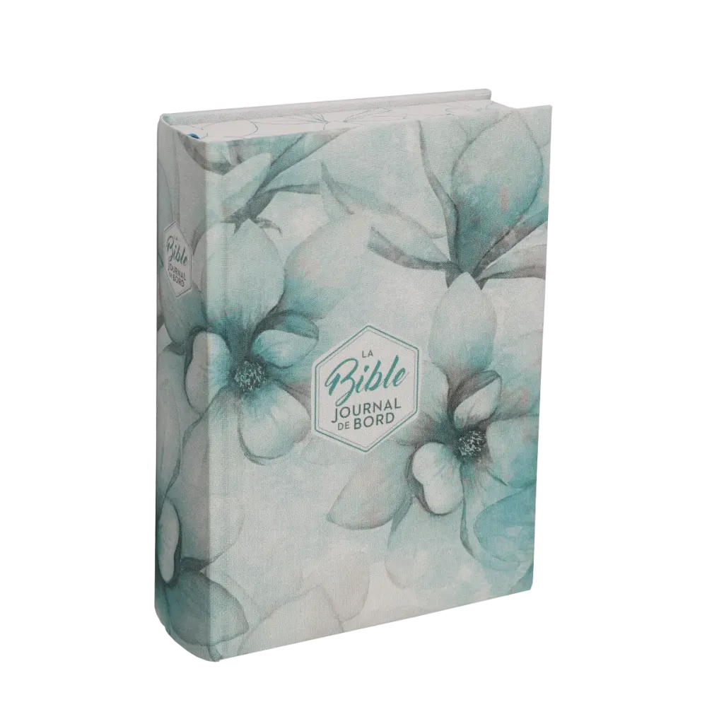 BIBLE SEGOND 21 JOURNAL DE BORD RIGIDE TOILE IMPRIMEE MOTIFS BLEU FLEURS JASPAGE TRANCHES