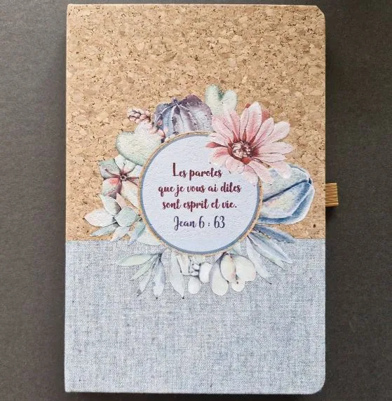 CARNET A5 LIEGE ET TOILE BLEU CLAIR JEAN 6:63