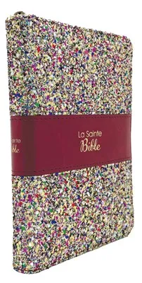 BIBLE SEGOND 1910 PAILLETEE MULTICOLORE TRANCHE OR FERMETURE A GLISSIERE