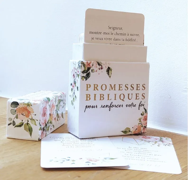 PROMESSES BIBLIQUES - POUR RENFORCER VOTRE FOI -  BOITIER DE 50 CARTES RECTO/VERSO EN COULEUR