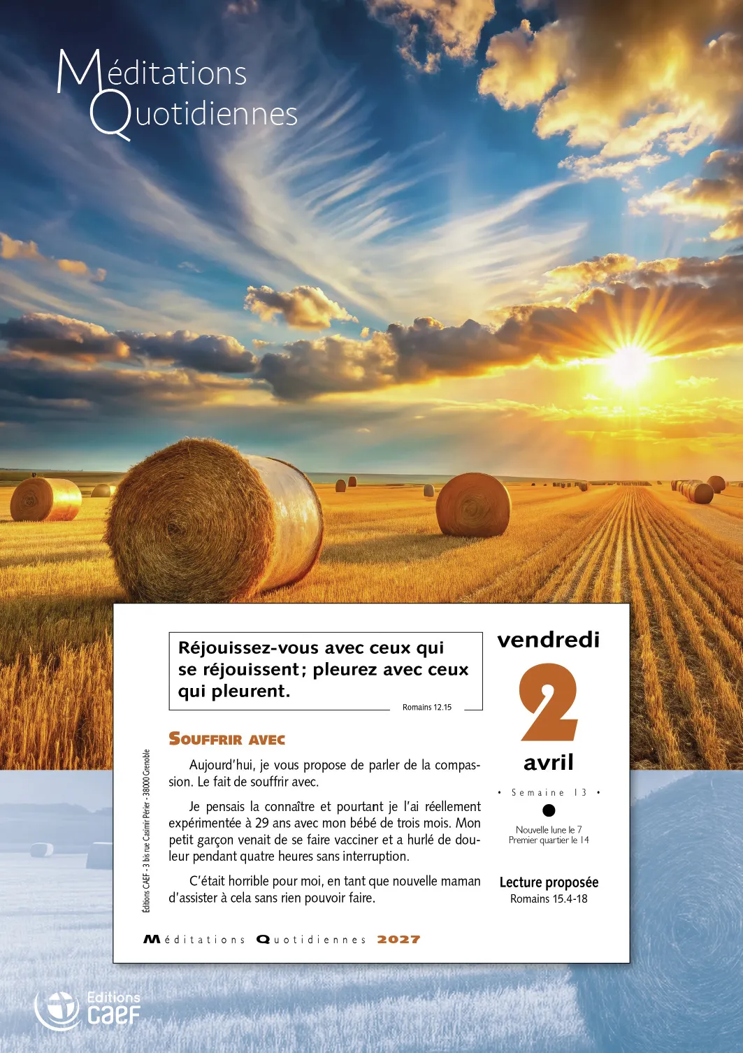 CALENDRIER CAEF MEDITATIONS QUOTIDIENNES - BLOC ET PLAQUE