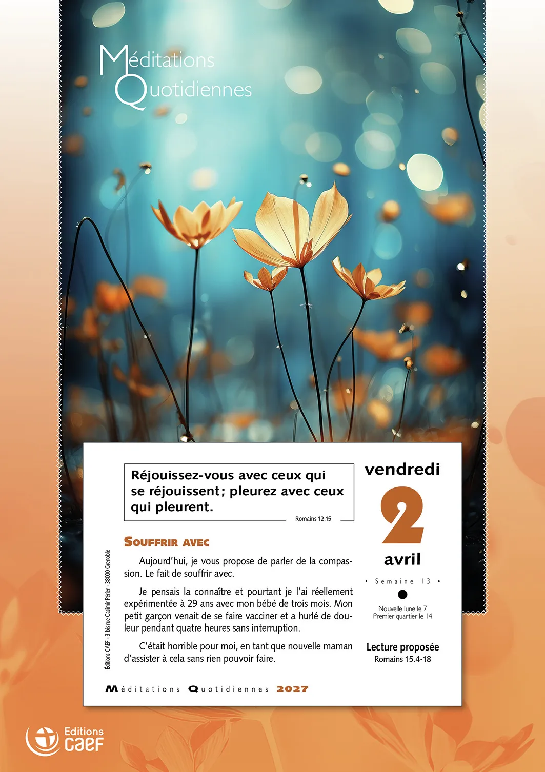CALENDRIER CAEF MEDITATIONS QUOTIDIENNES - BLOC ET PLAQUE