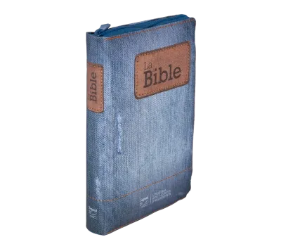 BIBLE SEGOND 21 COMPACTE "PREMIUM STYLE" SOUPLE TOILEE MOTIF JEAN - AVEC FERMETURE ECLAIR