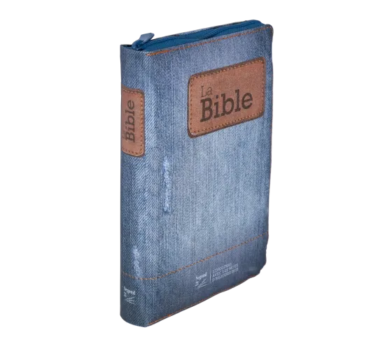 BIBLE SEGOND 21 COMPACTE "PREMIUM STYLE" SOUPLE TOILEE MOTIF JEAN - AVEC FERMETURE ECLAIR