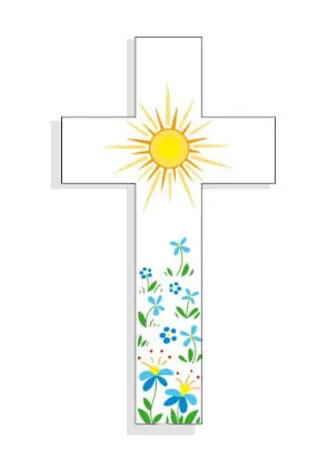 CROIX AMOUR 14.5 CM FLEURS BLEUES