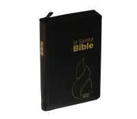 BIBLE NEG COMPACTE FIBROCUIR NOIR TR. OR ONGLETS FERMETURE ECLAIR