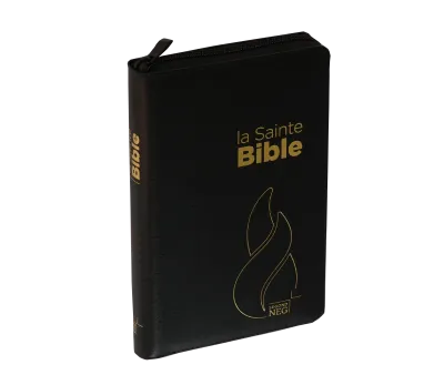 BIBLE NEG COMPACTE FIBROCUIR NOIR TR. OR ONGLETS FERMETURE ECLAIR