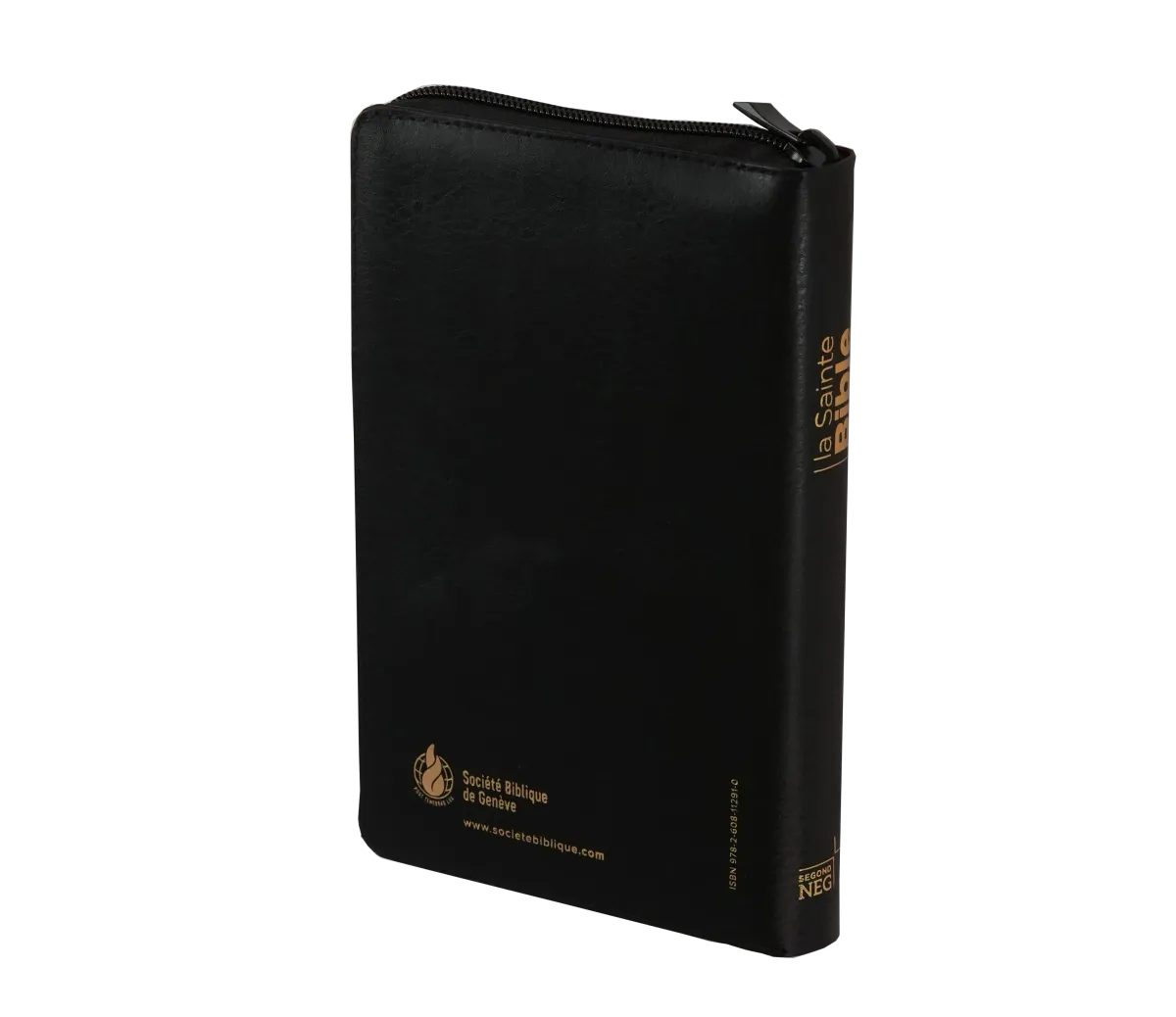 BIBLE NEG COMPACTE FIBROCUIR NOIR TR. OR ONGLETS FERMETURE ECLAIR