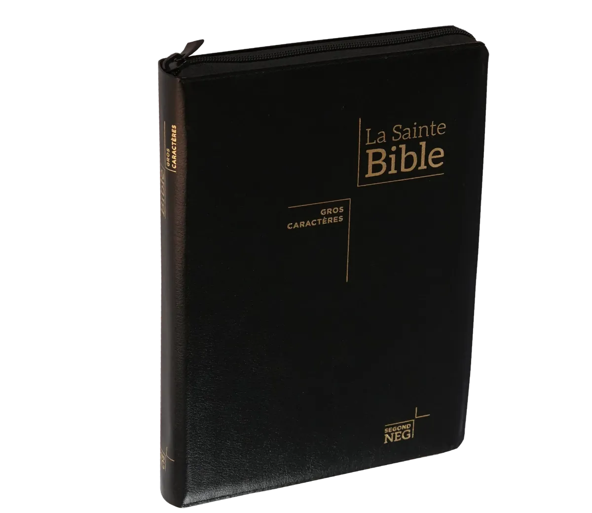 BIBLE NEG GROS CARACTERES SOUPLE FIBROCUIR FERMETURE ECLAIR TR. OR ONGLETS
