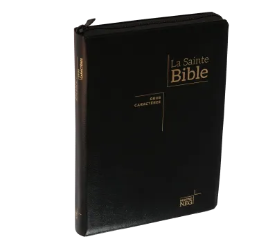 BIBLE NEG GROS CARACTERES SOUPLE FIBROCUIR FERMETURE ECLAIR TR. OR ONGLETS