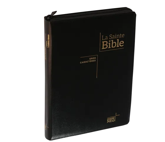 BIBLE NEG GROS CARACTERES SOUPLE FIBROCUIR FERMETURE ECLAIR TR. OR ONGLETS