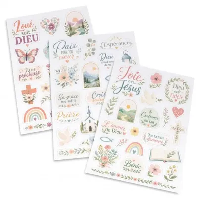 LOT DE 3 PLANCHES D'AUTOCOLLANTS - MOTIFS CHRETIENS